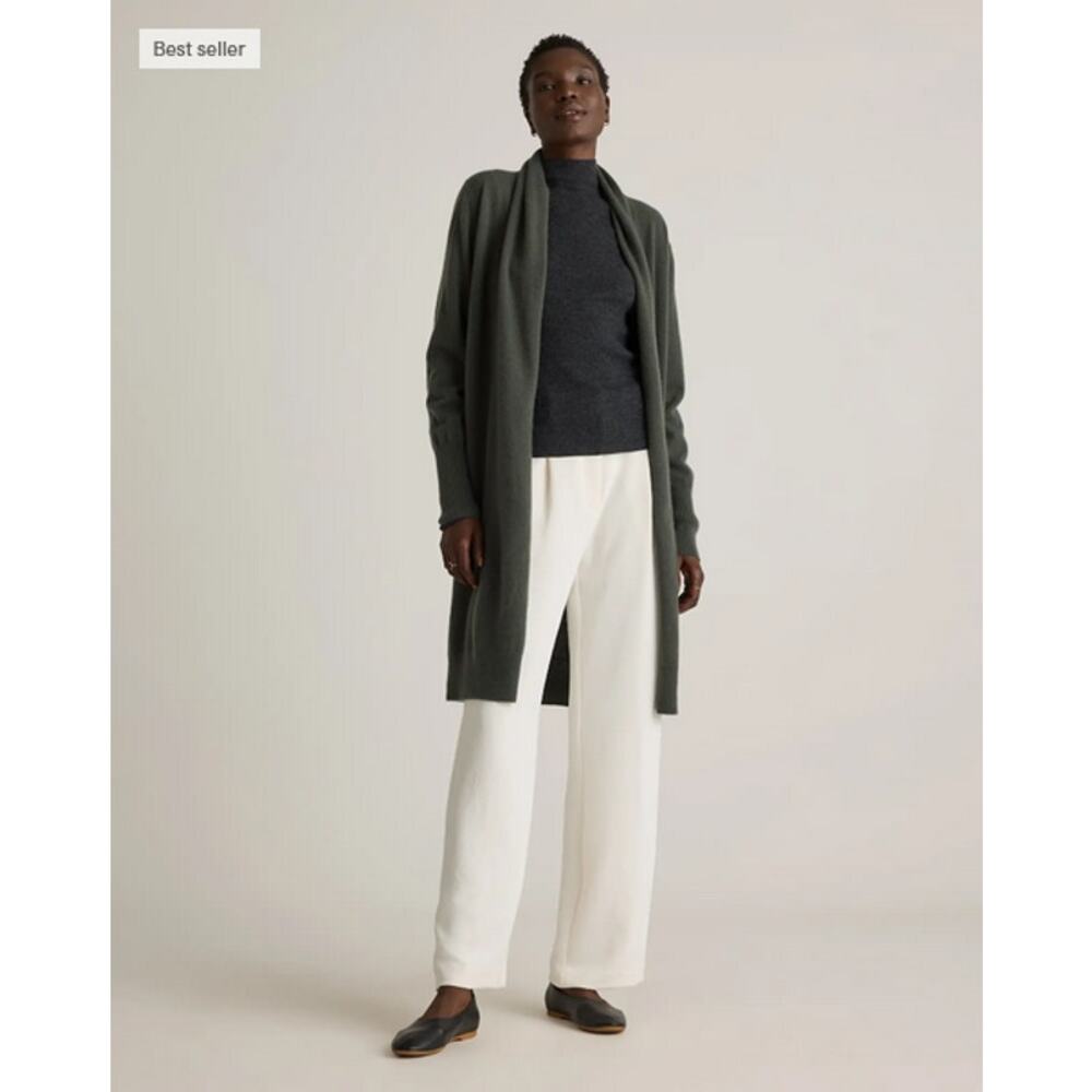 Quince Mongolian Cashmere Duster Cardigan Moss Size M NWT - Picture 7 of 8